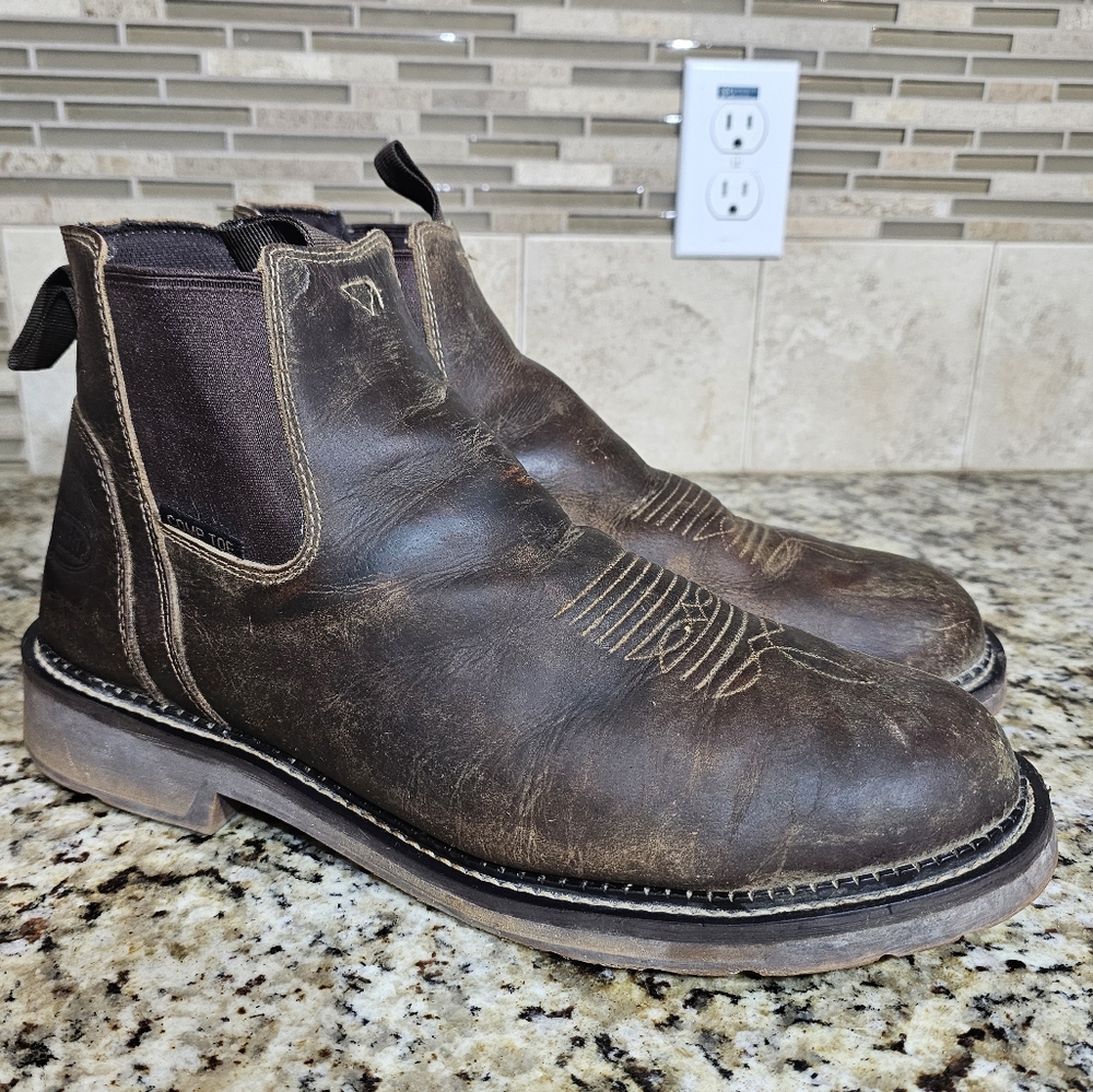 Used Mens Justin Childress Composite Safety Toe Brown Leather Workboots Sz 12D